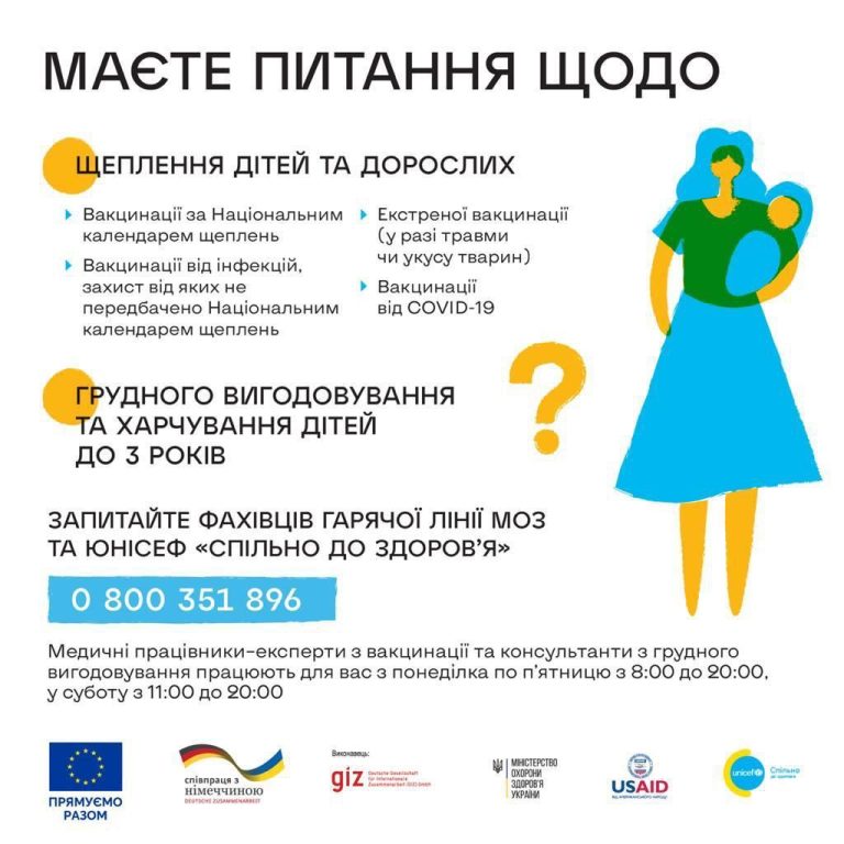 Нагадуємо: працює Національна гаряча лінія МОЗ-ЮНІСЕФ «Спільно до здоров’я» 0 800 35 18 96.